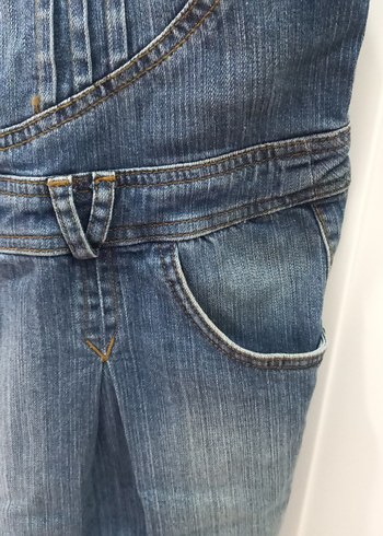 Kadın Mavi Denim Kemerli Midi Salopet - Görsel 4