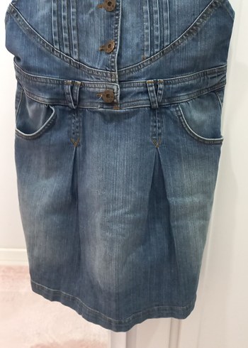 Kadın Mavi Denim Kemerli Midi Salopet - Görsel 3