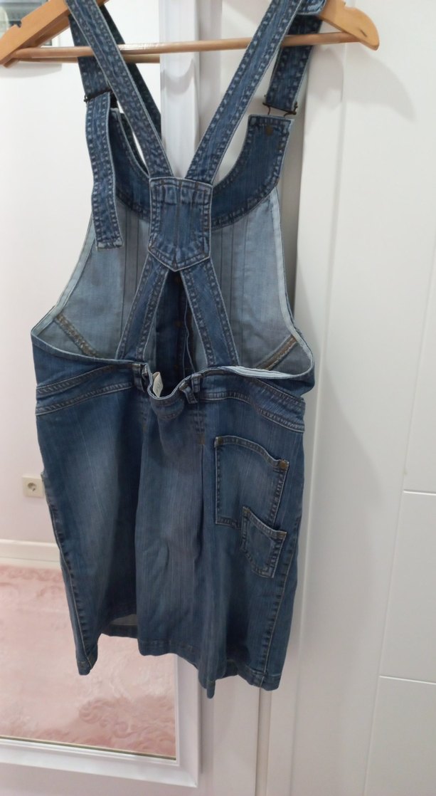Kadın Mavi Denim Kemerli Midi Salopet - Görsel 5
