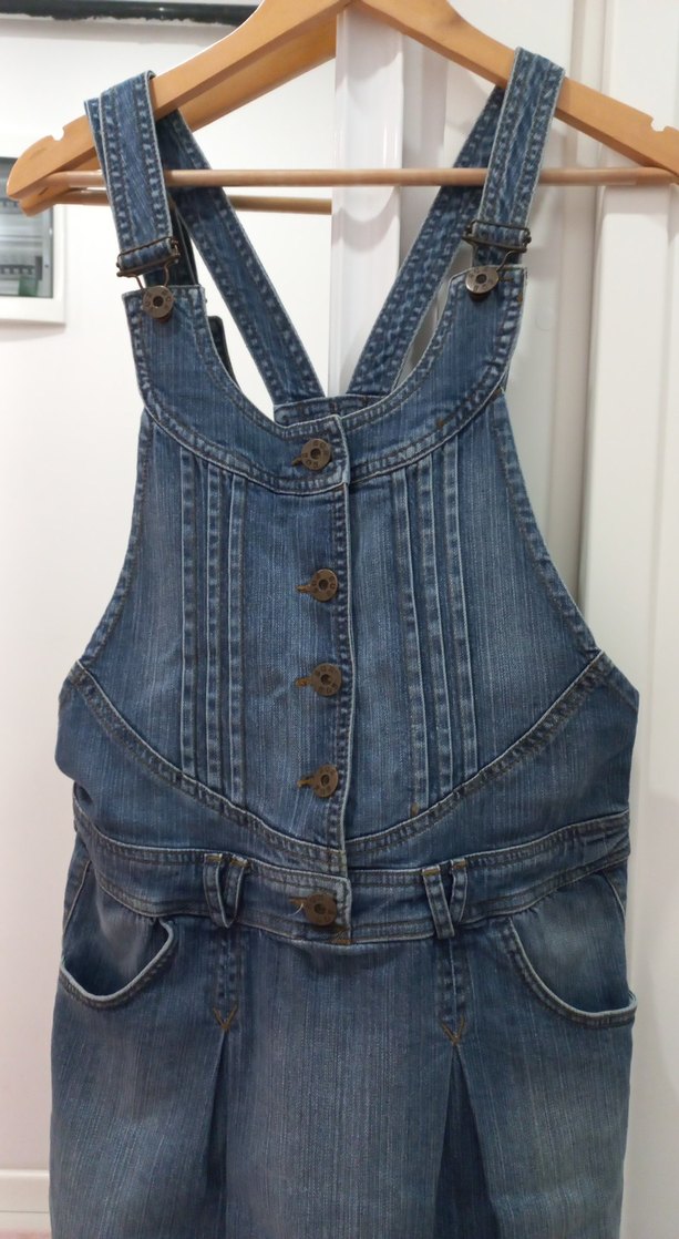 Kadın Mavi Denim Kemerli Midi Salopet - Görsel 2