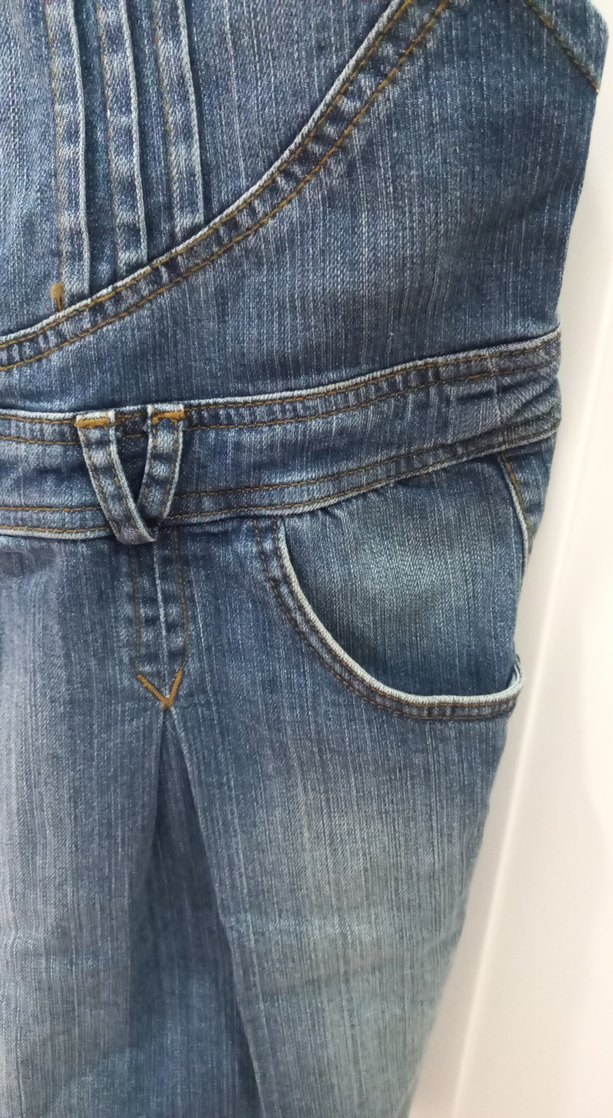 Kadın Mavi Denim Kemerli Midi Salopet - Görsel 4