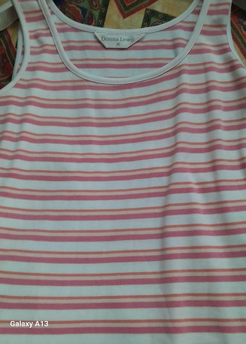 Pembe Çizgili bayan  Kolsuz Bluz - Görsel 3