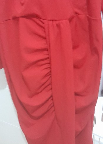 Kırmızı Drapeli V Yaka elbise - Görsel 2