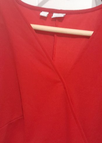 Kırmızı Drapeli V Yaka elbise - Görsel 3