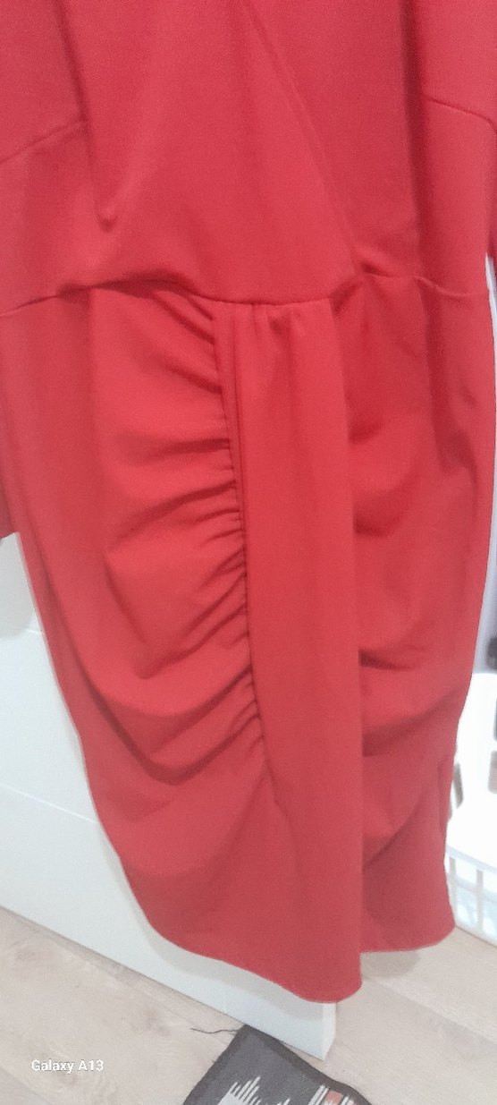 Kırmızı Drapeli V Yaka  elbise - Görsel 2