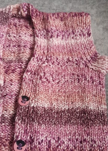 Kız Çocuk Pembe Triko Bohem Yelek el Örgü sü - Görsel 2