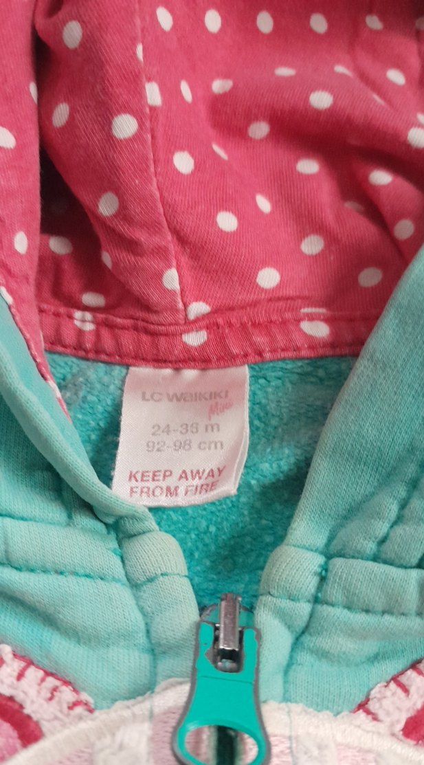 Kız Çocuk Kapüşonlu Turkuaz Nakışlı Yelek - Görsel 2