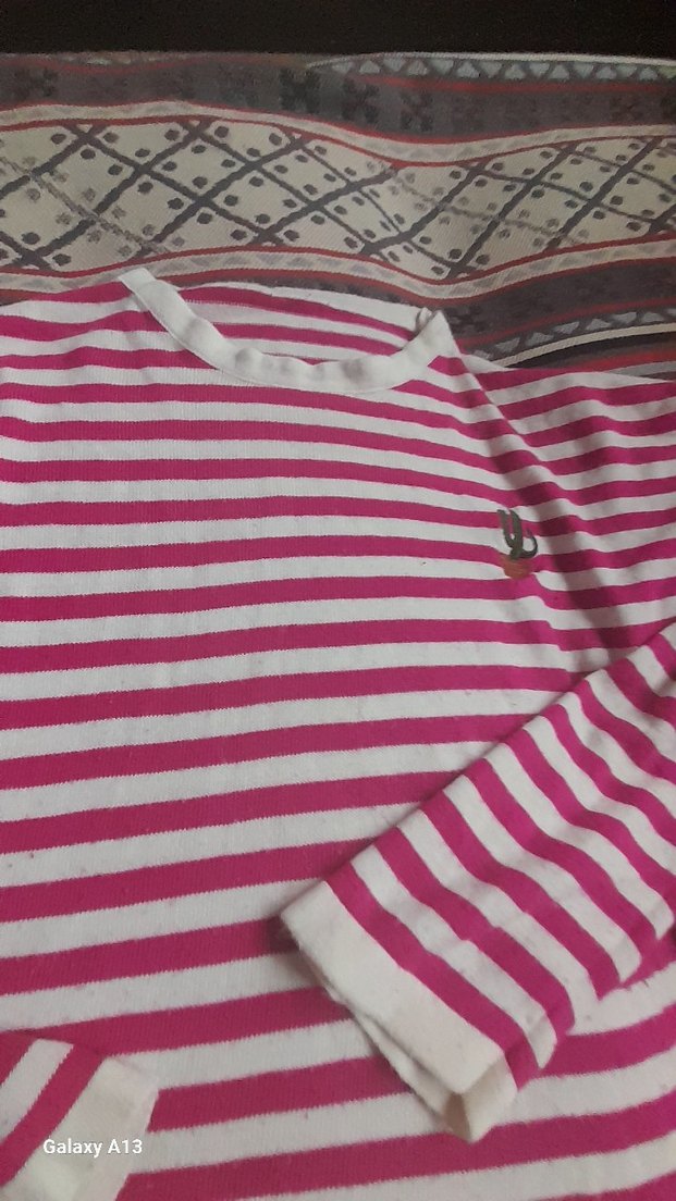 Pembe Çizgili Uzun Kollu Kadın Triko Boy 63 En 63 - Görsel 2