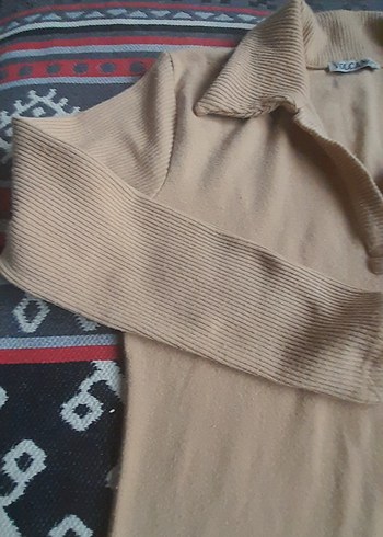 Bej Kadın Uzun Kollu triko esnek - Görsel 3