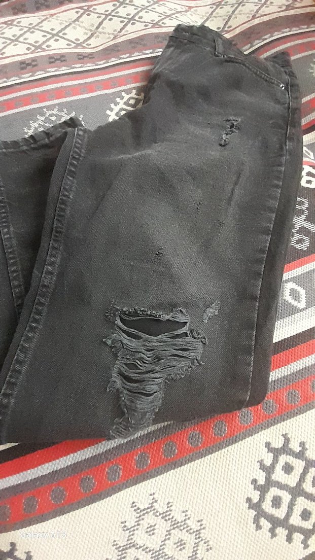 Siyah Grunge Punk Bol Kesim Kot Pantolon - Görsel 2