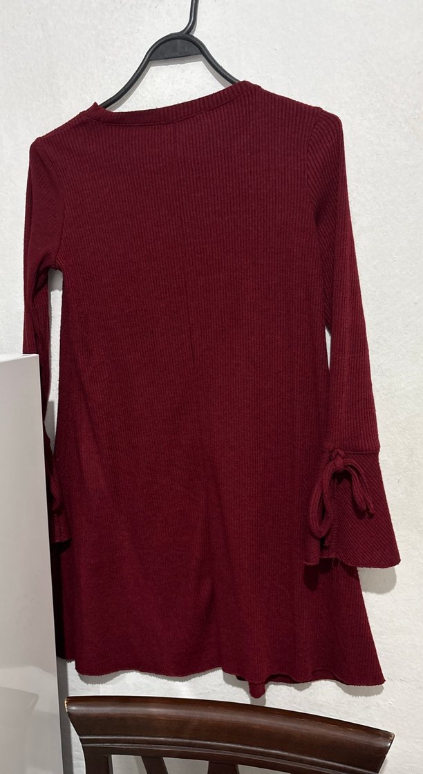 Bordo Uzun Kollu Elbise - Görsel 4