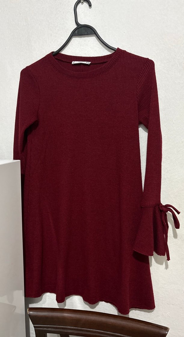 Bordo Uzun Kollu Elbise - Görsel 3