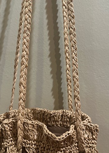 El yapımı Bej Nakışlı Püsküllü Örgü Kadın Çanta - Görsel 4