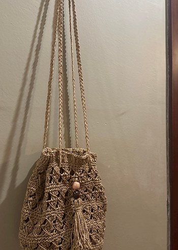 El yapımı Bej Nakışlı Püsküllü Örgü Kadın Çanta - Görsel 2