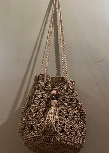 El yapımı Bej Nakışlı Püsküllü Örgü Kadın Çanta - Görsel 5