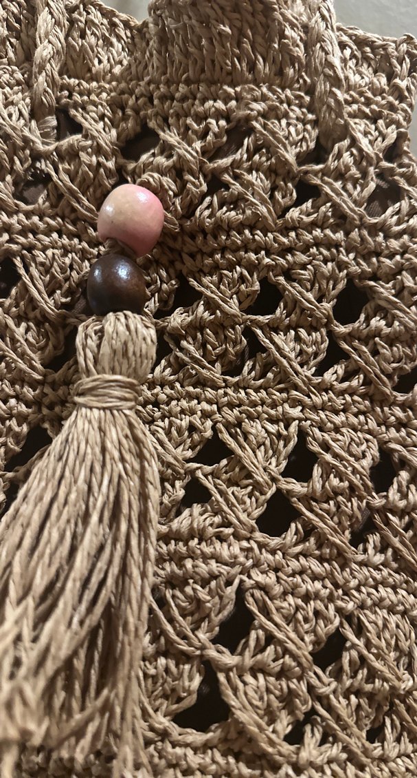 El yapımı Bej Nakışlı Püsküllü Örgü Kadın Çanta - Görsel 3