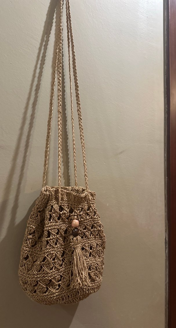 El yapımı Bej Nakışlı Püsküllü Örgü Kadın Çanta - Görsel 2