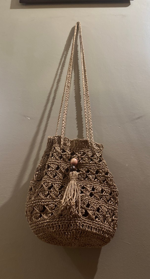 El yapımı Bej Nakışlı Püsküllü Örgü Kadın Çanta - Görsel 5