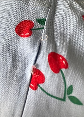 Mavi Kiraz Desenli Midi Elbise - Görsel 4