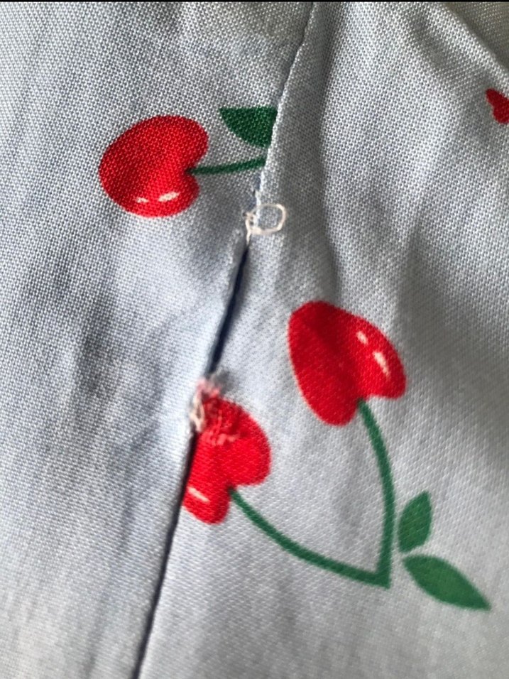 Mavi Kiraz Desenli Midi Elbise - Görsel 4