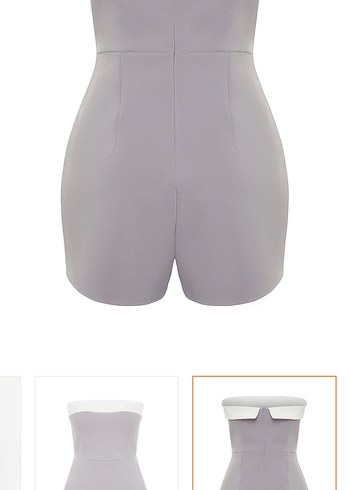 Gri Straplez Renk Bloklu Mini Dokuma Şort Tulum - Görsel 9