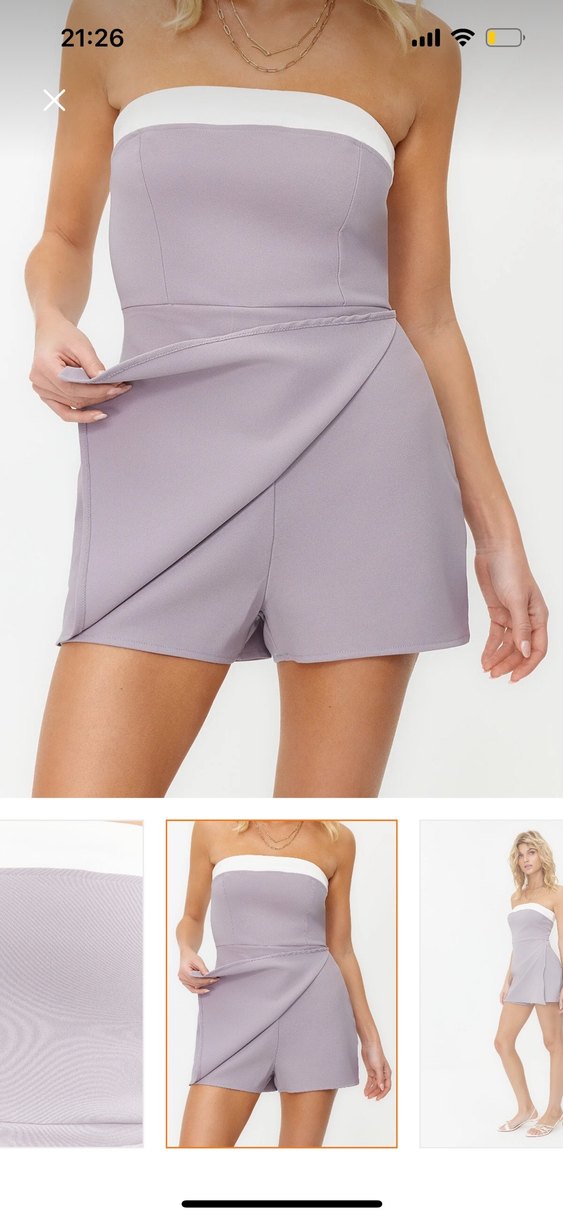 Gri Straplez Renk Bloklu Mini Dokuma Şort Tulum - Görsel 5