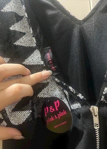 V Yaka Mini Etnik Desenli Siyah Elbise - Görsel 7