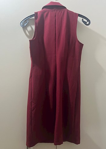 Bordo Mini Dokuma Kolsuz Ceket Elbise - Görsel 2