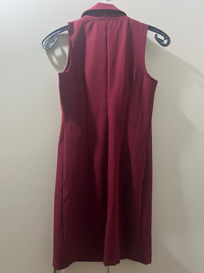 Bordo Mini Dokuma Kolsuz Ceket Elbise - Görsel 2