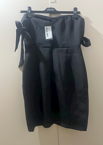 Siyah Drapeli Mini Straplez Elbise - Görsel 3