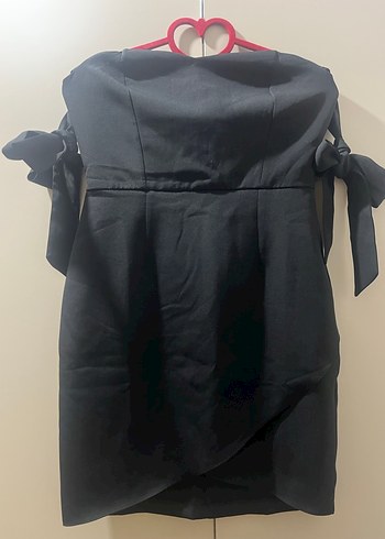 Siyah Drapeli Mini Straplez Elbise - Görsel 5