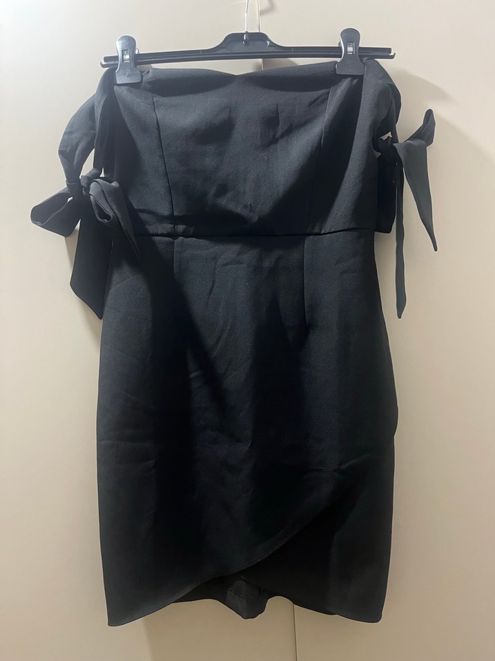 Siyah Drapeli Mini Straplez Elbise - Görsel 2