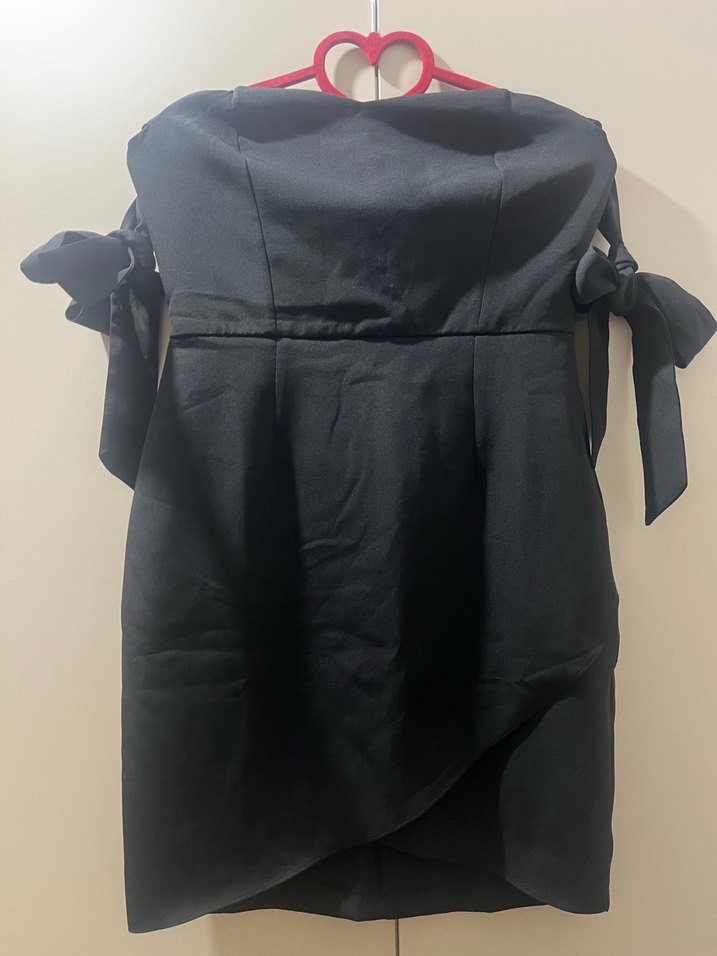 Siyah Drapeli Mini Straplez Elbise - Görsel 5