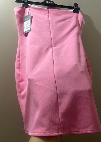 Pembe Mini Straplez Fiyonk Detaylı Elbise - Görsel 4