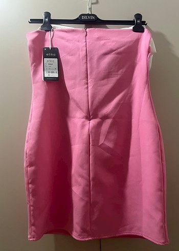 Pembe Mini Straplez Fiyonk Detaylı Elbise - Görsel 3