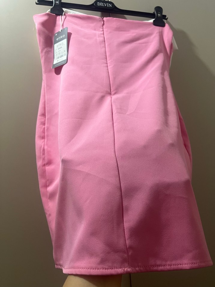 Pembe Mini Straplez Fiyonk Detaylı Elbise - Görsel 4