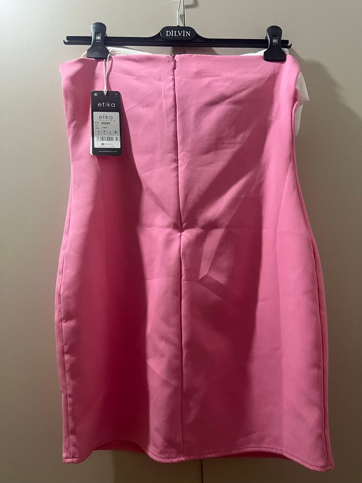 Pembe Mini Straplez Fiyonk Detaylı Elbise - Görsel 3