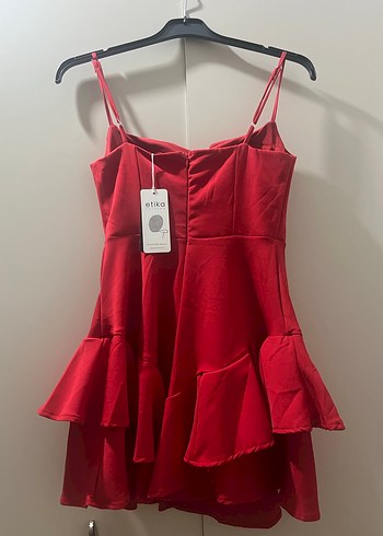 Ayarlanabilir İnce Askılı Kadın Kırmızı Mini Elbise - Görsel 6