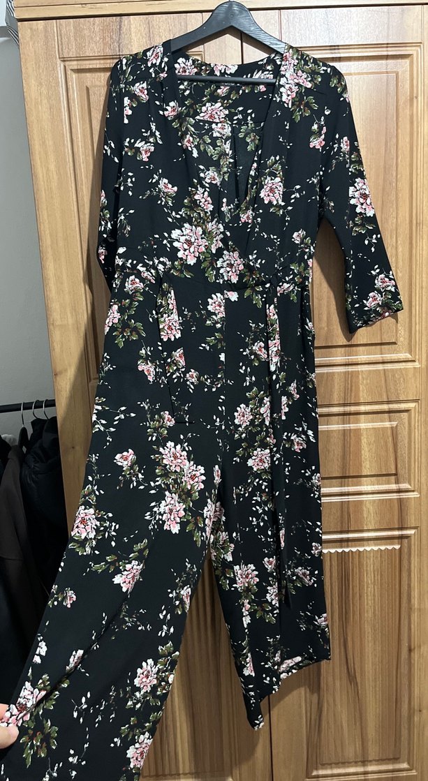 Çiçek Desenli Siyah Bohem Uzun Elbise - Görsel 2