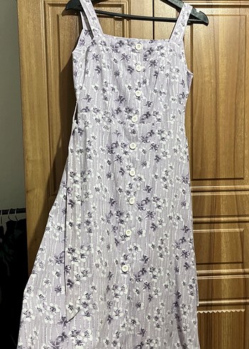 Düğmeli Uzun Mor Kadın Elbise - Görsel 2