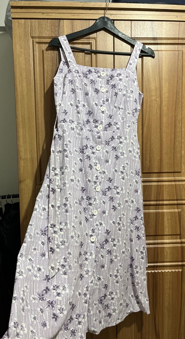 Düğmeli Uzun Mor Kadın Elbise - Görsel 2