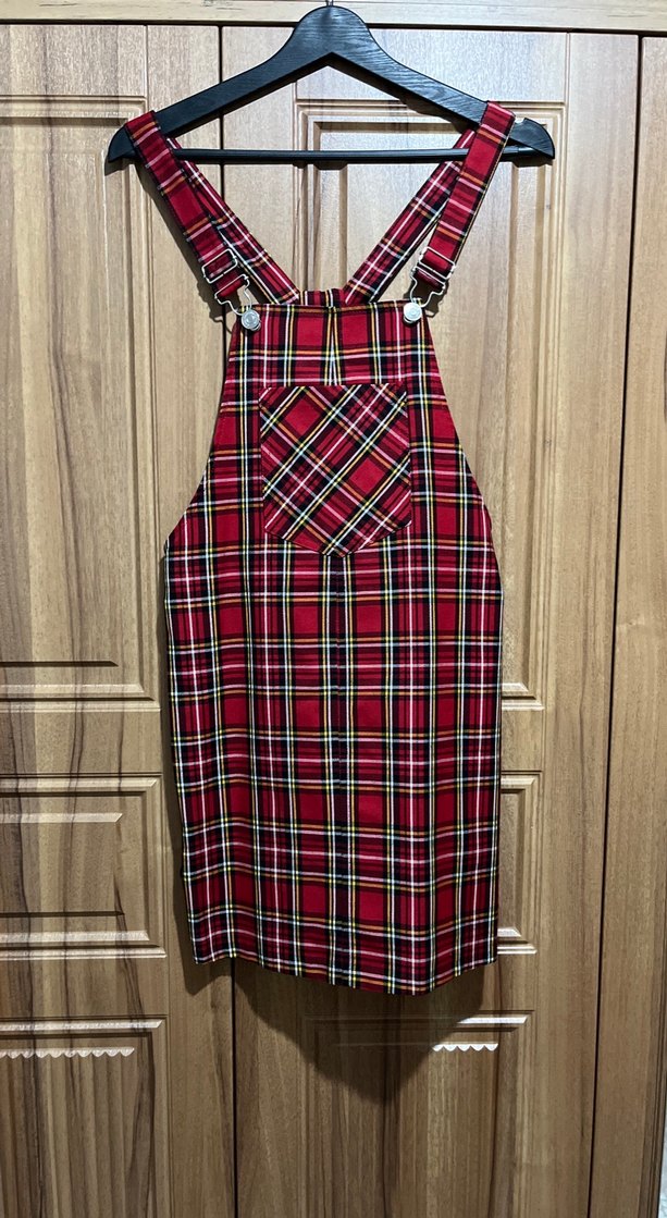 Bordo Kareli Kemerli Kız Tulum - Görsel 2