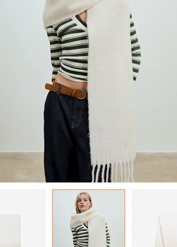 Beyaz Yün Kadın Püsküllü Şal - Görsel 2