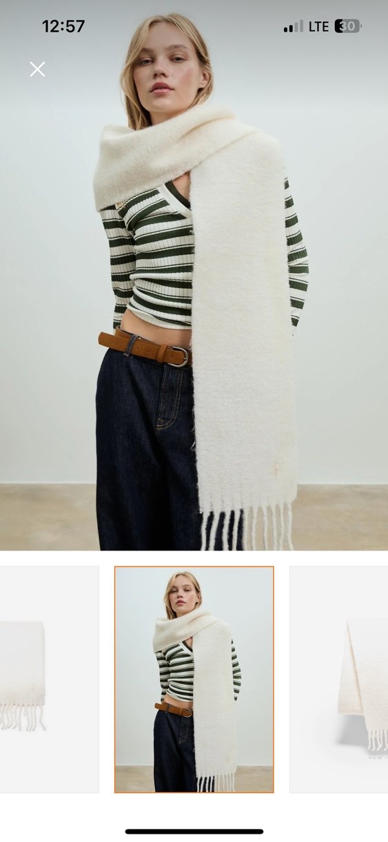 Beyaz Yün Kadın Püsküllü Şal - Görsel 2