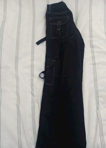 Kadın Siyah Geniş Kesim Kemerli Kot Pantolon - Görsel 3