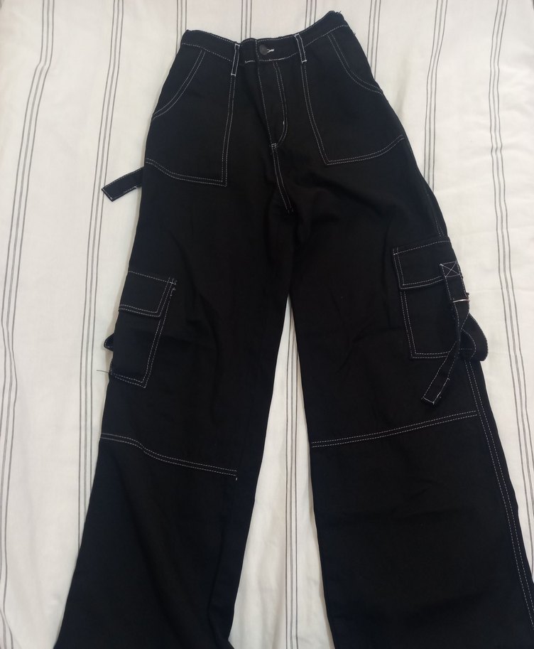 Kadın Siyah Geniş Kesim Kemerli Kot Pantolon - Görsel 4