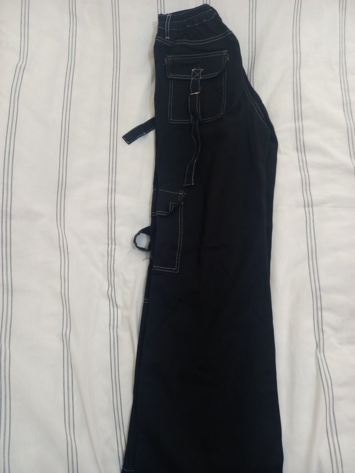 Kadın Siyah Geniş Kesim Kemerli Kot Pantolon - Görsel 3