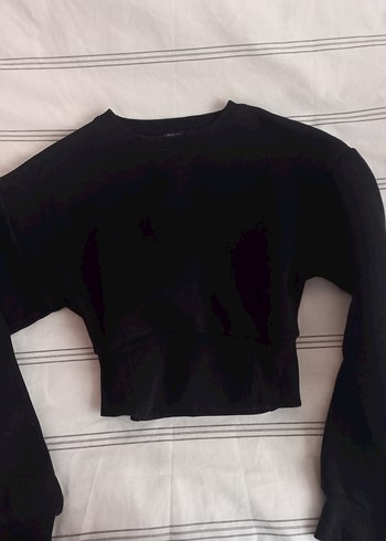 Siyah Kadın Crop Sweatshirt - Görsel 2