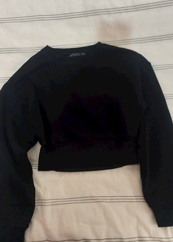 Siyah Kadın Crop Sweatshirt - Görsel 3