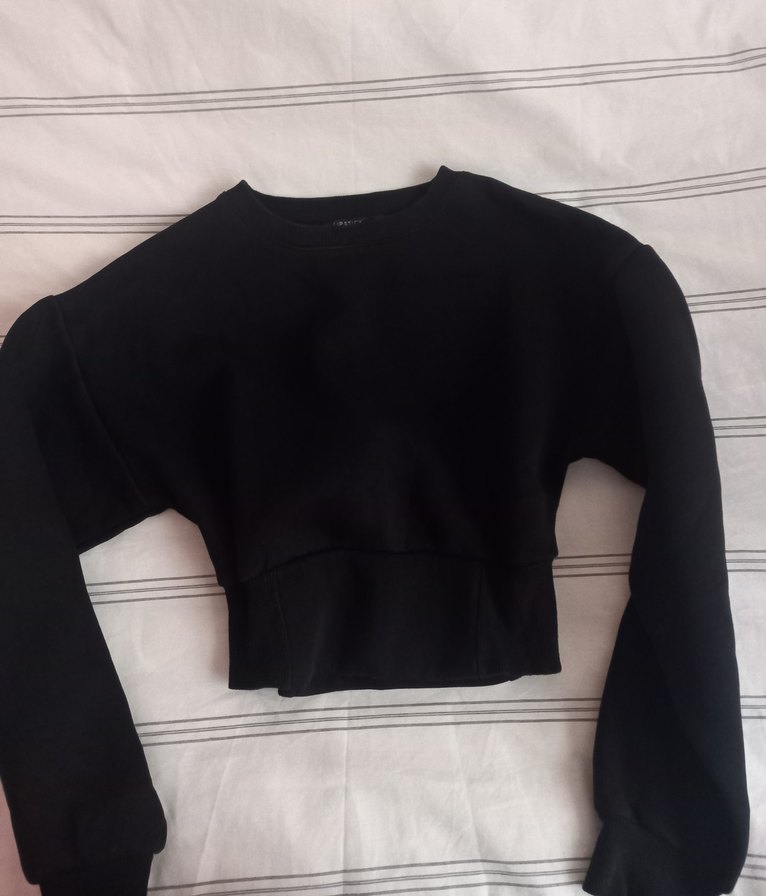 Siyah Kadın Crop Sweatshirt - Görsel 2